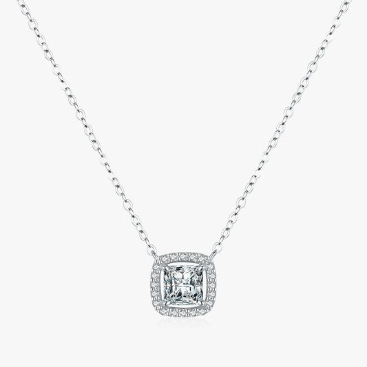 Simple Style Square Sterling Silver Plating Inlay Zircon Rhodium Plated Pendant Necklace