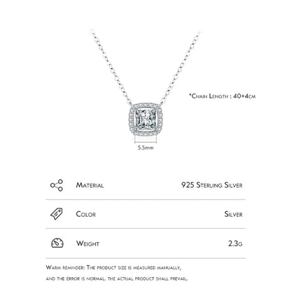 Simple Style Square Sterling Silver Plating Inlay Zircon Rhodium Plated Pendant Necklace