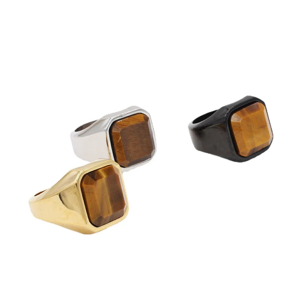 Simple Style Square Titanium Steel Inlay Artificial Gemstones Men'S Rings