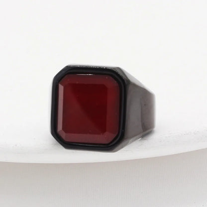 Simple Style Square Titanium Steel Inlay Artificial Gemstones Men'S Rings