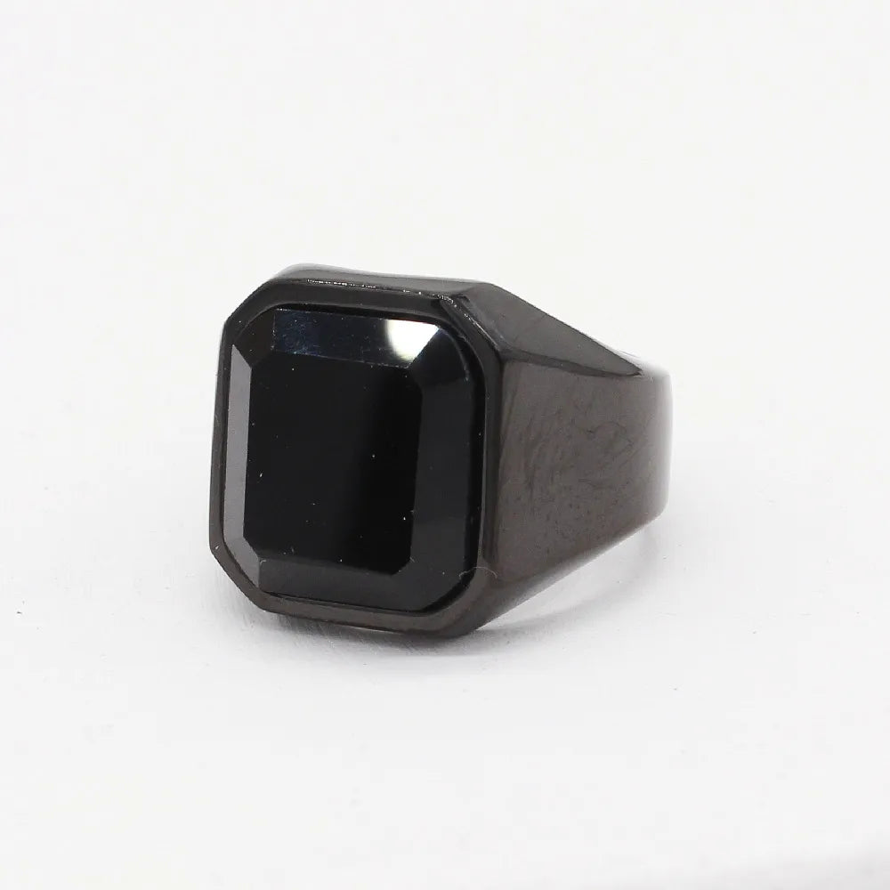 Simple Style Square Titanium Steel Inlay Artificial Gemstones Men'S Rings