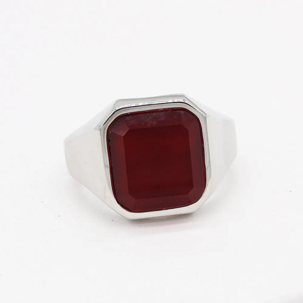 Simple Style Square Titanium Steel Inlay Artificial Gemstones Men'S Rings