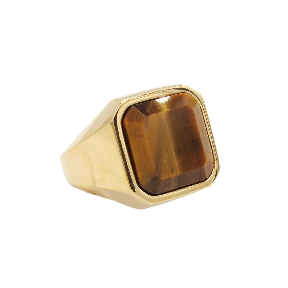 Simple Style Square Titanium Steel Inlay Artificial Gemstones Men'S Rings