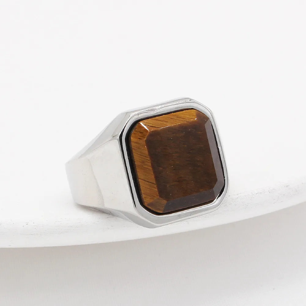 Simple Style Square Titanium Steel Inlay Artificial Gemstones Men'S Rings