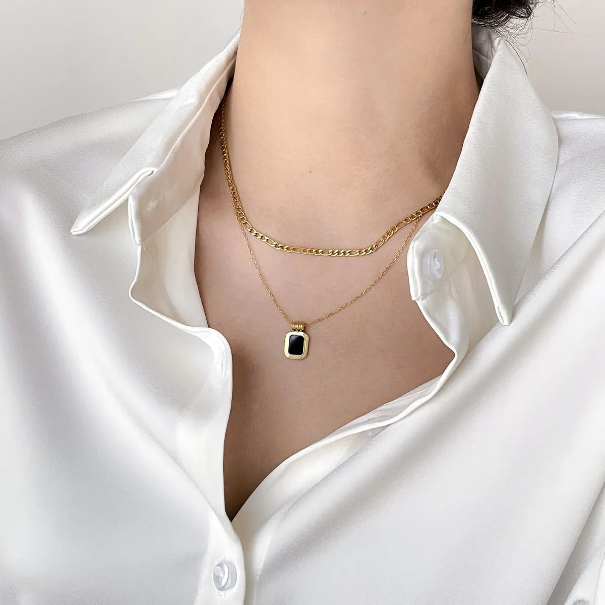 Simple Style Square Titanium Steel Inlay Shell Necklace