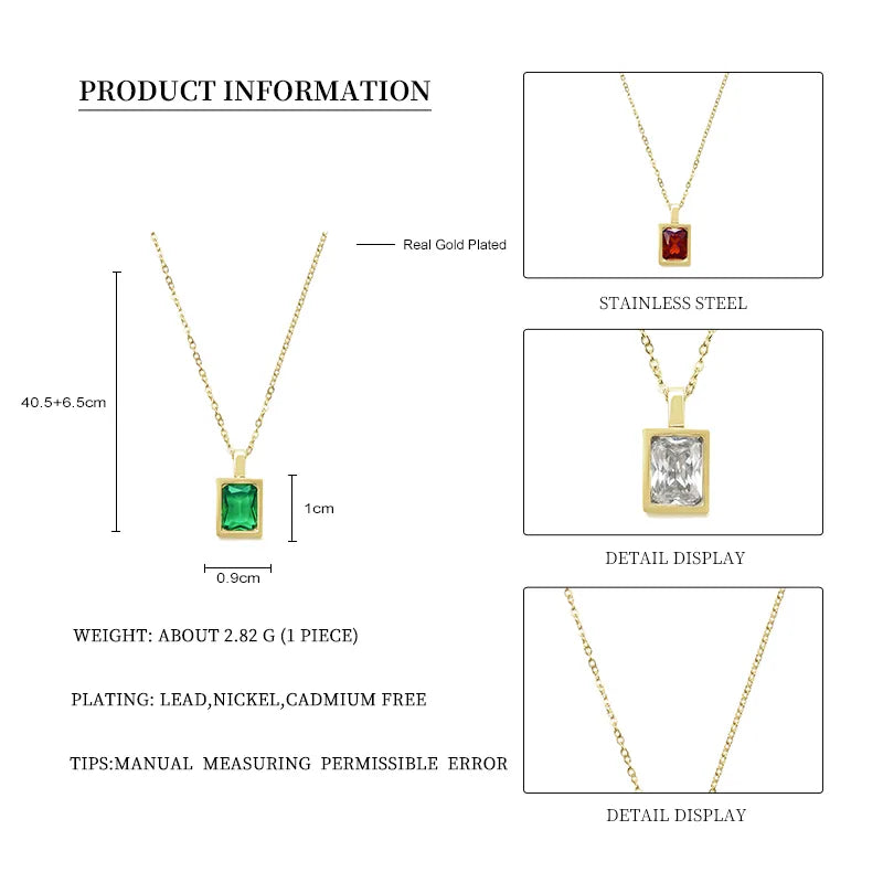 Wholesale Jewelry Simple Style Square 304 Stainless Steel Zircon 18K Gold Plated Inlay Earrings Necklace