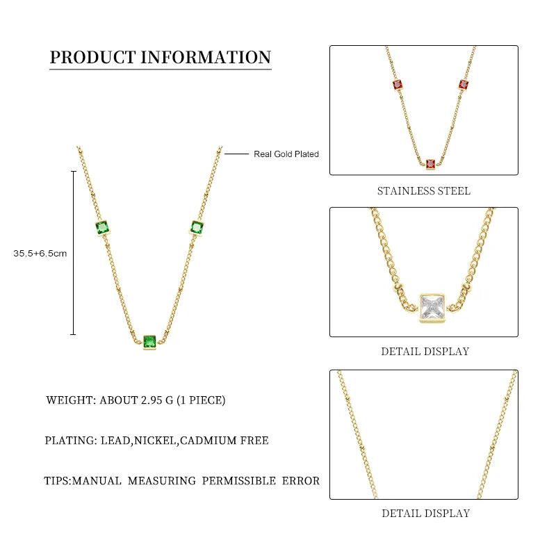 Wholesale Jewelry Simple Style Square 304 Stainless Steel Zircon 18K Gold Plated Inlay Earrings Necklace