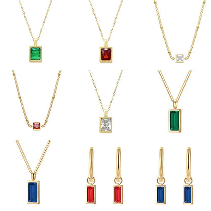 Wholesale Jewelry Simple Style Square 304 Stainless Steel Zircon 18K Gold Plated Inlay Earrings Necklace