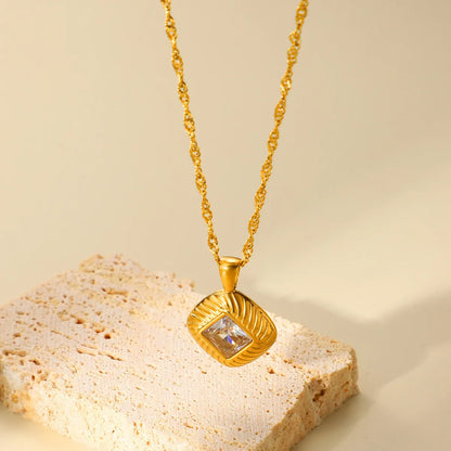 Simple Style Square Titanium Steel Plating Inlay Zircon Pendant Necklace 1 Piece