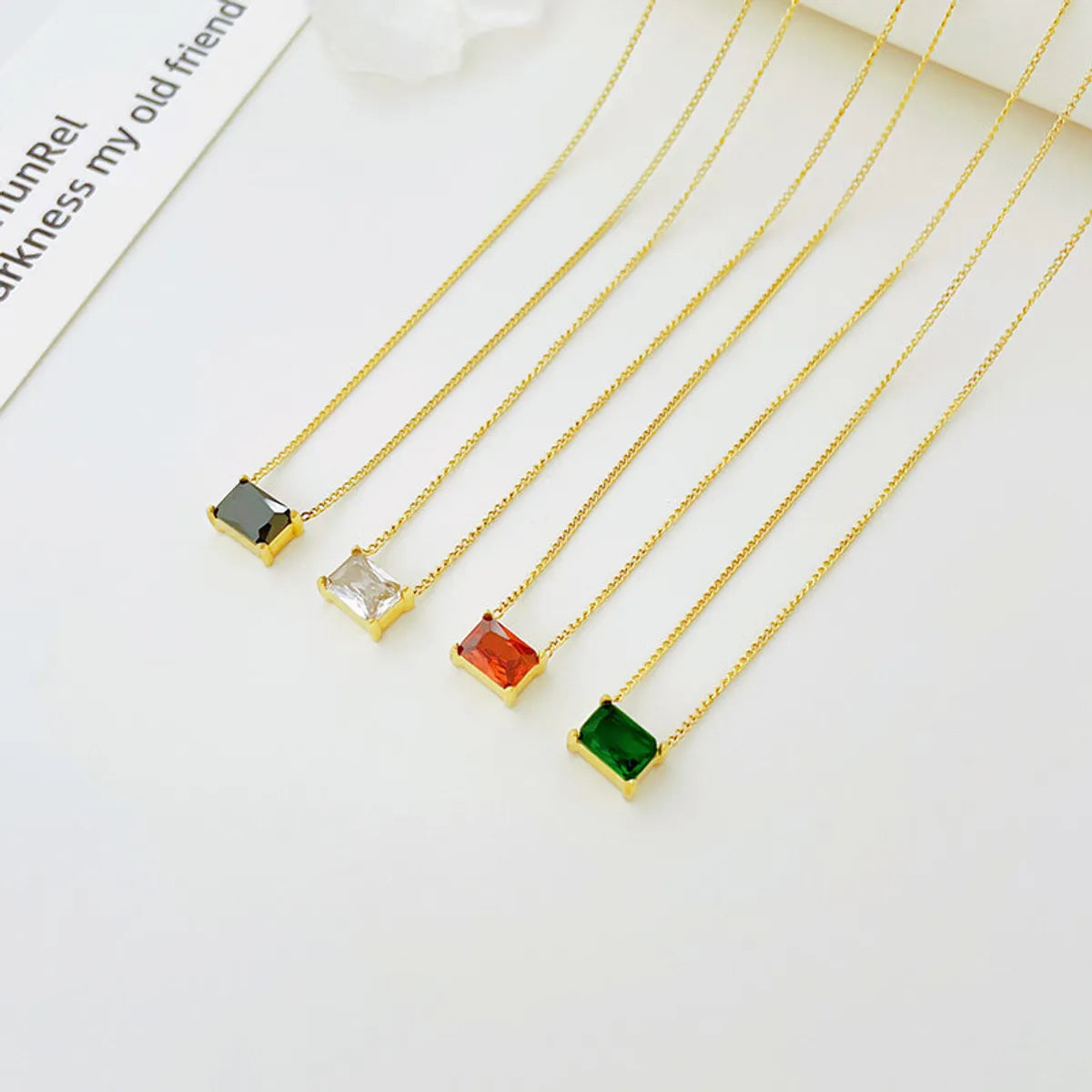 Simple Style Square Titanium Steel Plating Zircon Pendant Necklace