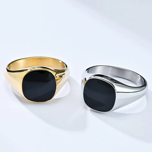 Simple Style Square Titanium Steel Polishing Enamel Rings 1 Piece