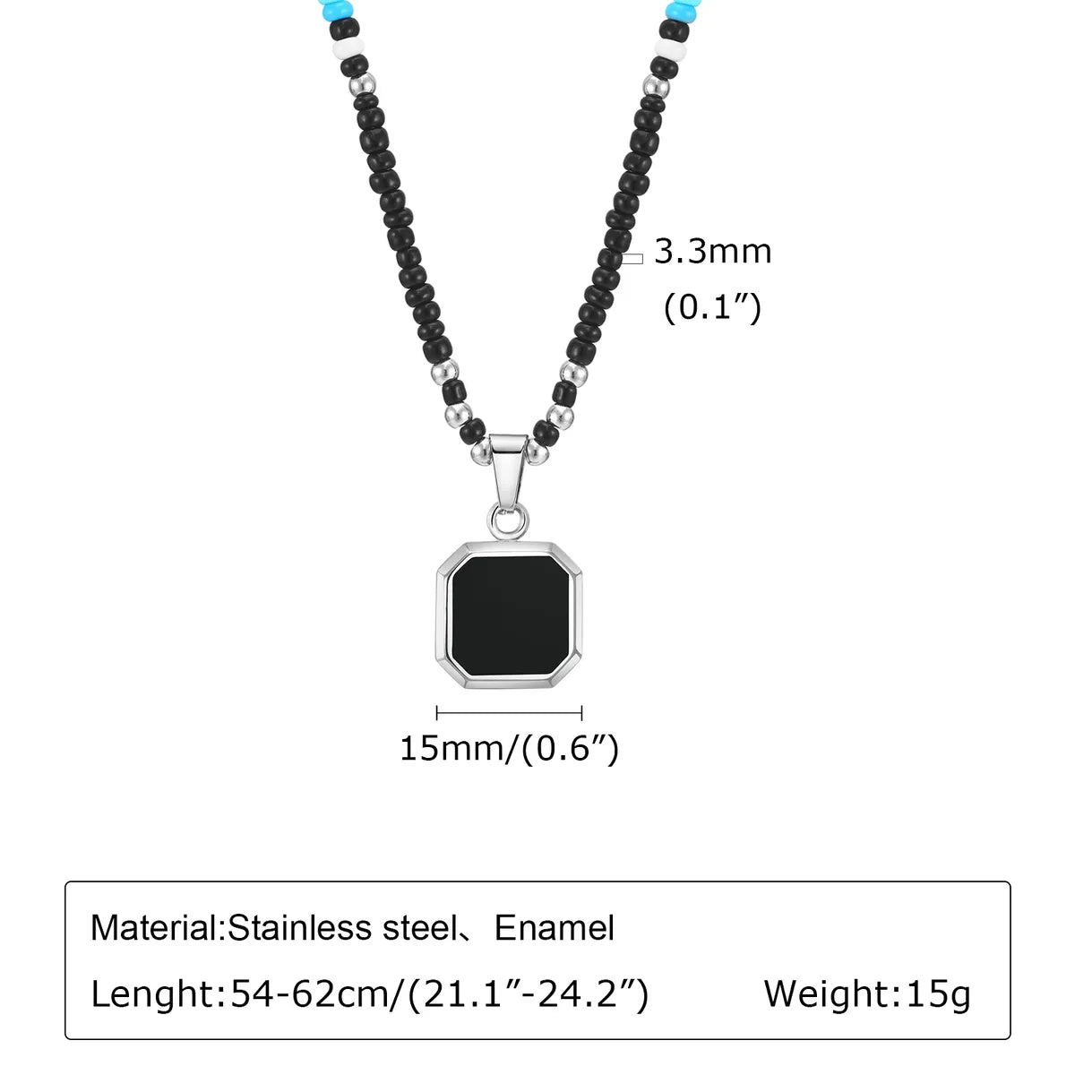 Simple Style Square Turquoise 304 Stainless Steel Seed Bead Wholesale Pendant Necklace