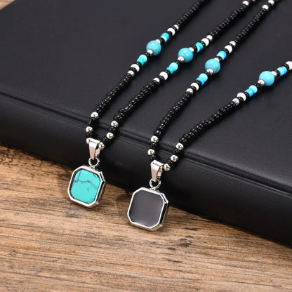 Simple Style Square Turquoise 304 Stainless Steel Seed Bead Wholesale Pendant Necklace