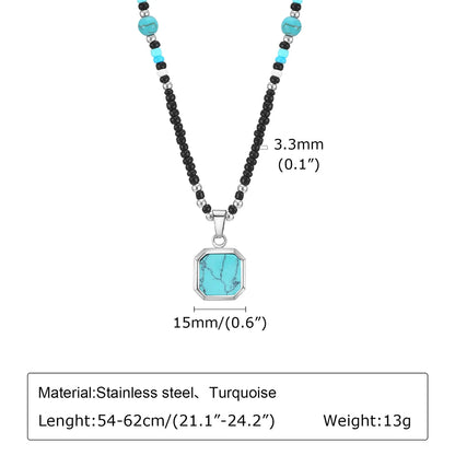 Simple Style Square Turquoise 304 Stainless Steel Seed Bead Wholesale Pendant Necklace