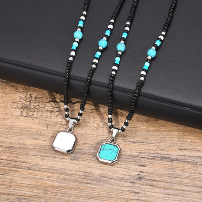 Simple Style Square Turquoise 304 Stainless Steel Seed Bead Wholesale Pendant Necklace