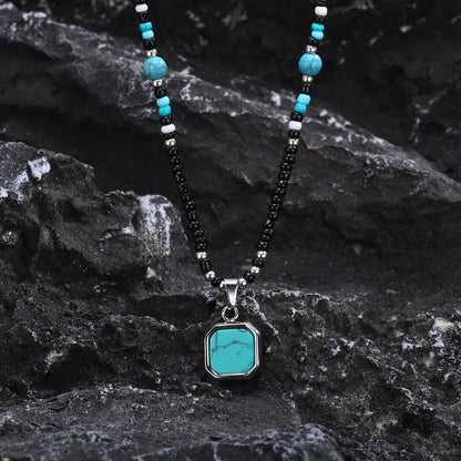 Simple Style Square Turquoise 304 Stainless Steel Seed Bead Wholesale Pendant Necklace