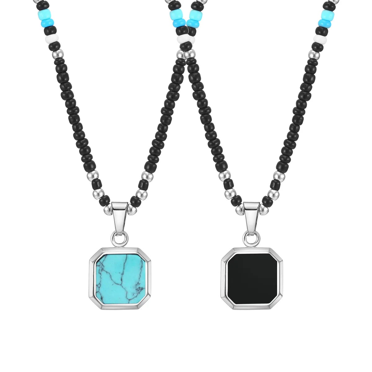 Simple Style Square Turquoise 304 Stainless Steel Seed Bead Wholesale Pendant Necklace