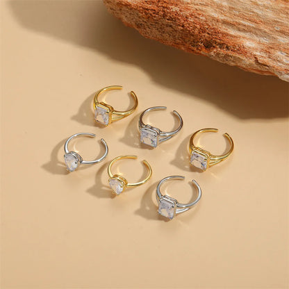 Simple Style Square Water Droplets Rectangle Copper 14k Gold Plated White Gold Plated Open Rings