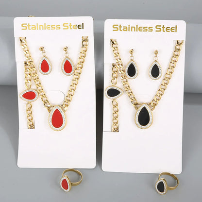 Wholesale Simple Style Square Water Droplets Stainless Steel Plating Inlay 18k Gold Plated Zircon Jewelry Set