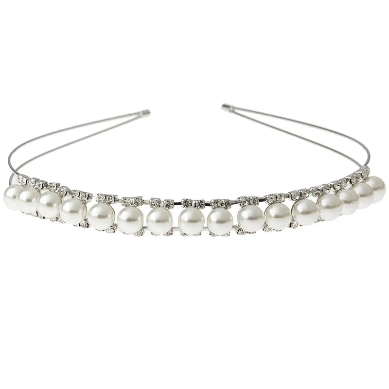 Girl'S Simple Style Square Waves Metal Inlay Rhinestones Pearl Hair Band