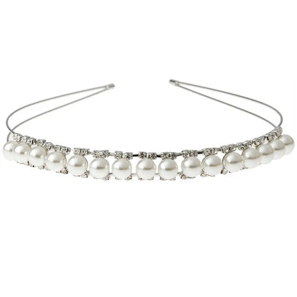 Girl'S Simple Style Square Waves Metal Inlay Rhinestones Pearl Hair Band