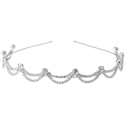 Girl'S Simple Style Square Waves Metal Inlay Rhinestones Pearl Hair Band