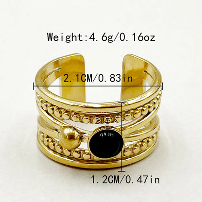 304 Stainless Steel 14K Gold Plated Simple Style Layered Plating Inlay Natural Stone Open Rings