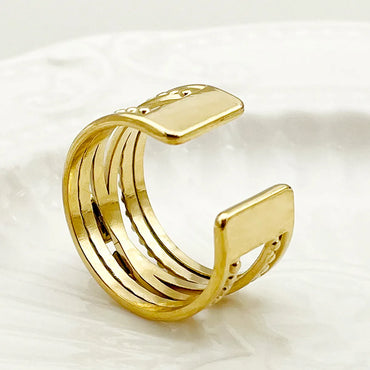 304 Stainless Steel 14K Gold Plated Simple Style Layered Plating Inlay Natural Stone Open Rings