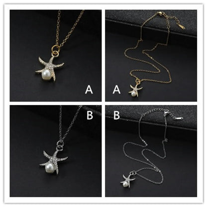 Simple Style Star Alloy Steel Asymmetrical Inlay Artificial Pearls Women's Pendant Necklace