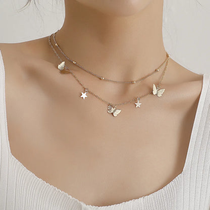 Simple Style Star Butterfly Alloy Plating Women's Layered Necklaces