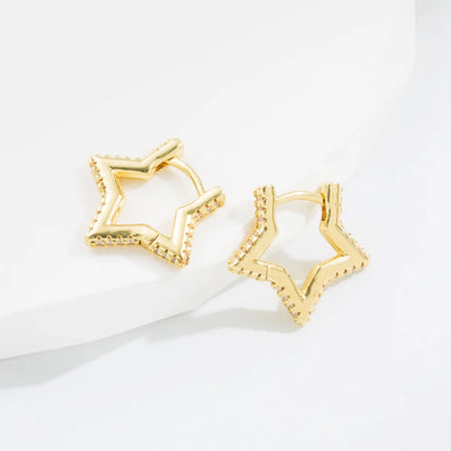 Simple Style Star Copper Gold Plated Zircon Hoop Earrings 1 Pair