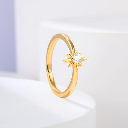 Simple Style Star Copper Gold Plated Zircon Open Rings In Bulk