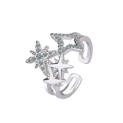 Simple Style Star Copper Plating Inlay Zircon Open Rings