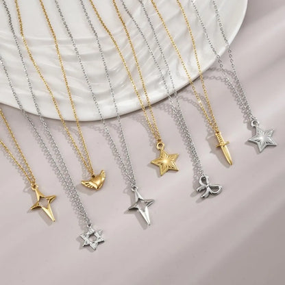 Simple Style Star Heart Shape Bow Knot Stainless Steel Polishing Plating 18k Gold Plated Pendant Necklace