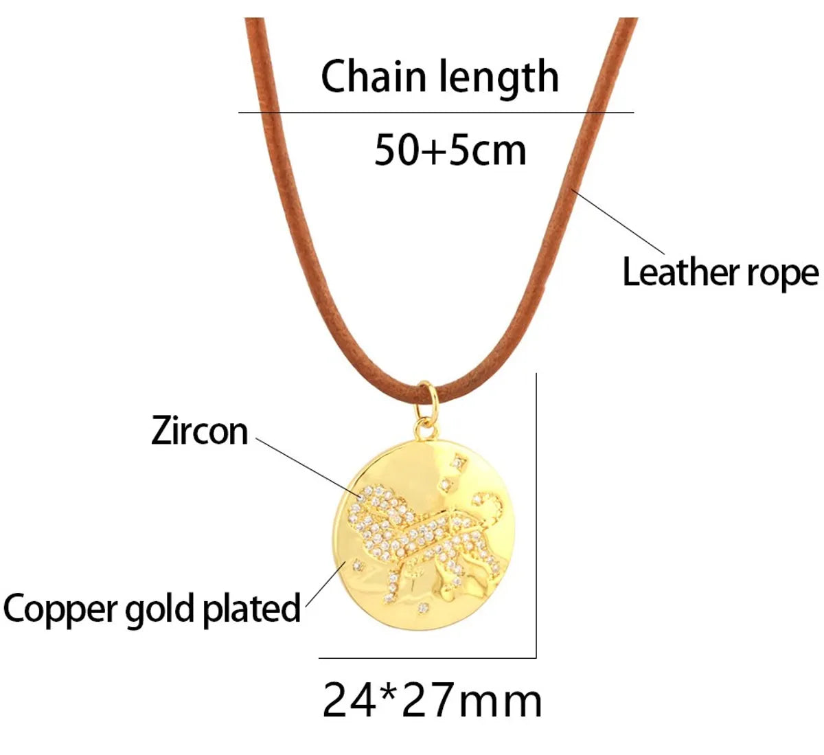 Simple Style Star Heart Shape Lock Leather Rope Copper Plating Inlay Zircon 18k Gold Plated Women's Pendant Necklace