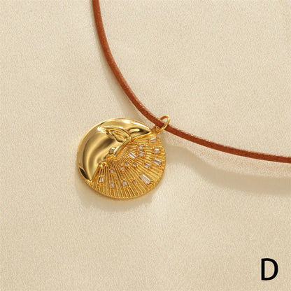 Simple Style Star Heart Shape Lock Leather Rope Copper Plating Inlay Zircon 18k Gold Plated Women's Pendant Necklace