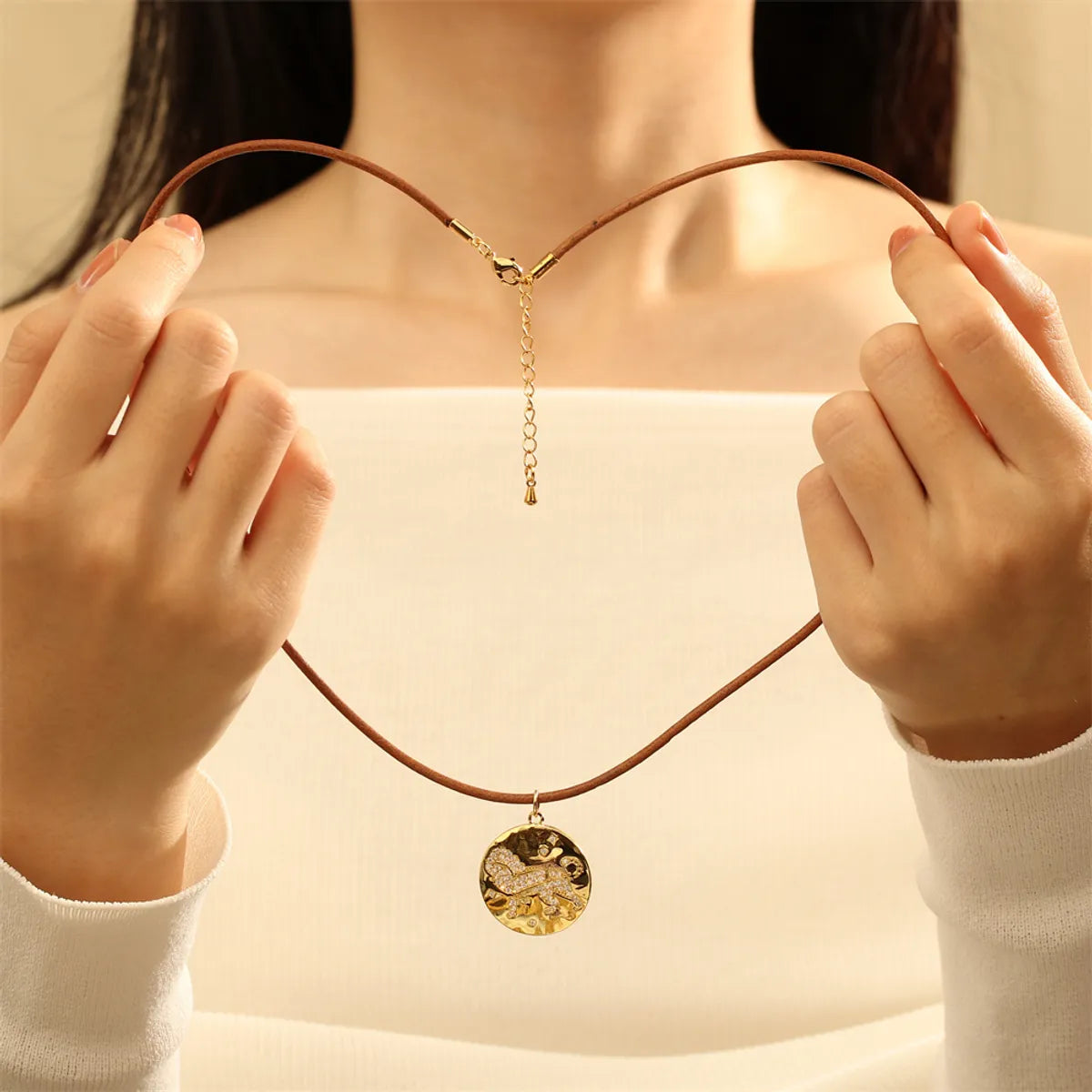 Simple Style Star Heart Shape Lock Leather Rope Copper Plating Inlay Zircon 18k Gold Plated Women's Pendant Necklace