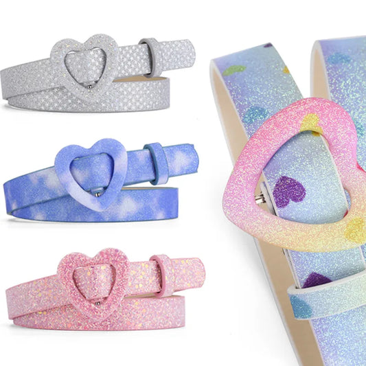 Simple Style Star Heart Shape Pu Leather Alloy Sequins Women'S Leather Belts