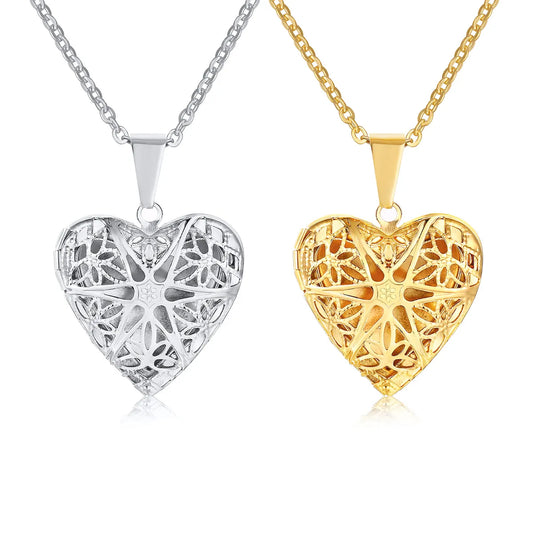 Simple Style Star Heart Shape Stainless Steel Plating Hollow Out Gold Plated Pendant Necklace Locket Necklace