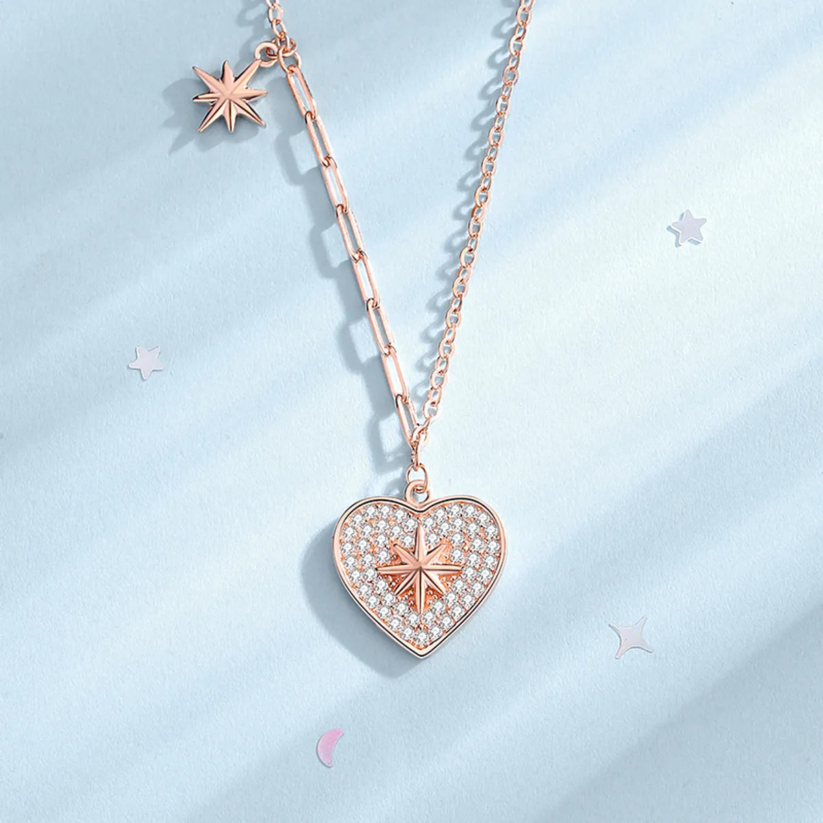 Simple Style Star Heart Shape Sterling Silver Plating Inlay Zircon Pendant Necklace