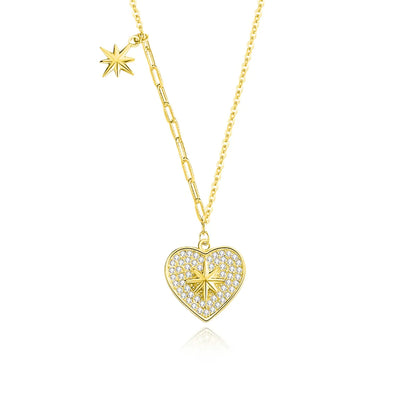 Simple Style Star Heart Shape Sterling Silver Plating Inlay Zircon Pendant Necklace