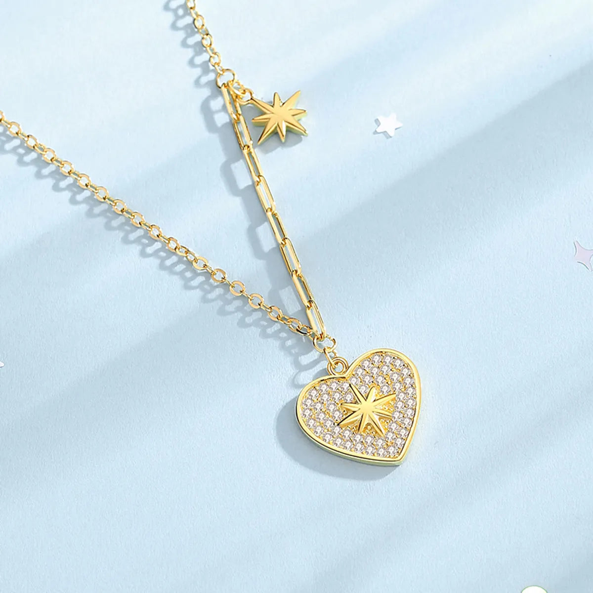 Simple Style Star Heart Shape Sterling Silver Plating Inlay Zircon Pendant Necklace