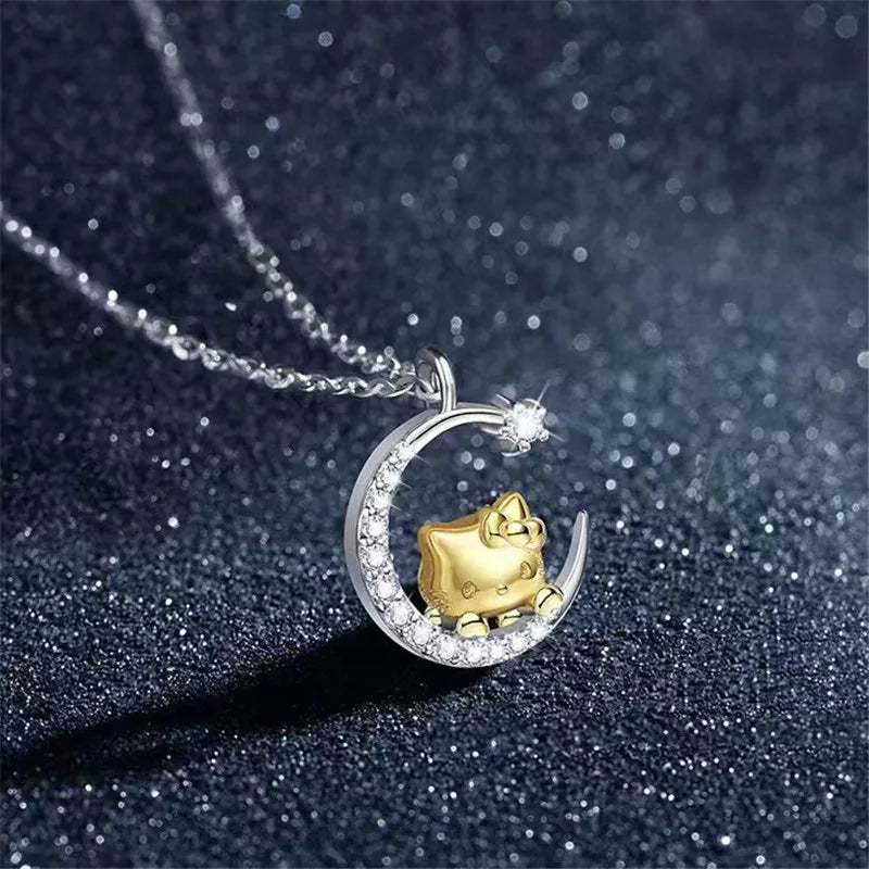 Simple Style Star Moon Cat Copper Plating Inlay Artificial Diamond Gold Plated Silver Plated Pendant Necklace