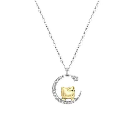 Simple Style Star Moon Cat Copper Plating Inlay Artificial Diamond Gold Plated Silver Plated Pendant Necklace