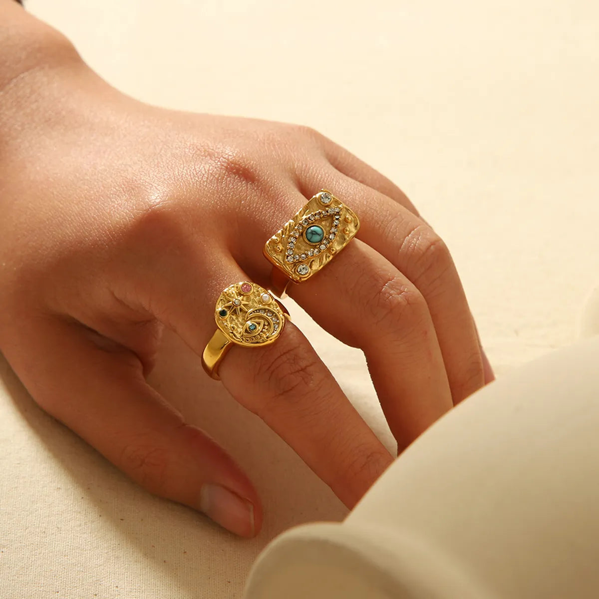 Simple Style Star Moon Eye Stainless Steel Polishing Plating Inlay Natural Stone Zircon 18k Gold Plated Rings