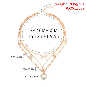 Simple Style Star Moon Heart Shape Crystal Rhinestones Alloy Wholesale Layered Necklaces Necklace