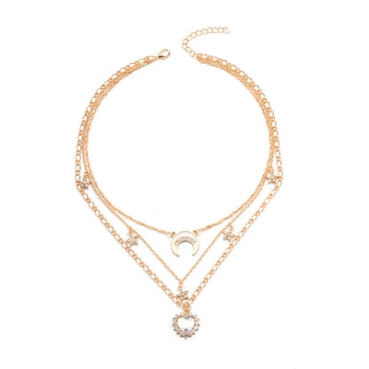 Simple Style Star Moon Heart Shape Crystal Rhinestones Alloy Wholesale Layered Necklaces Necklace