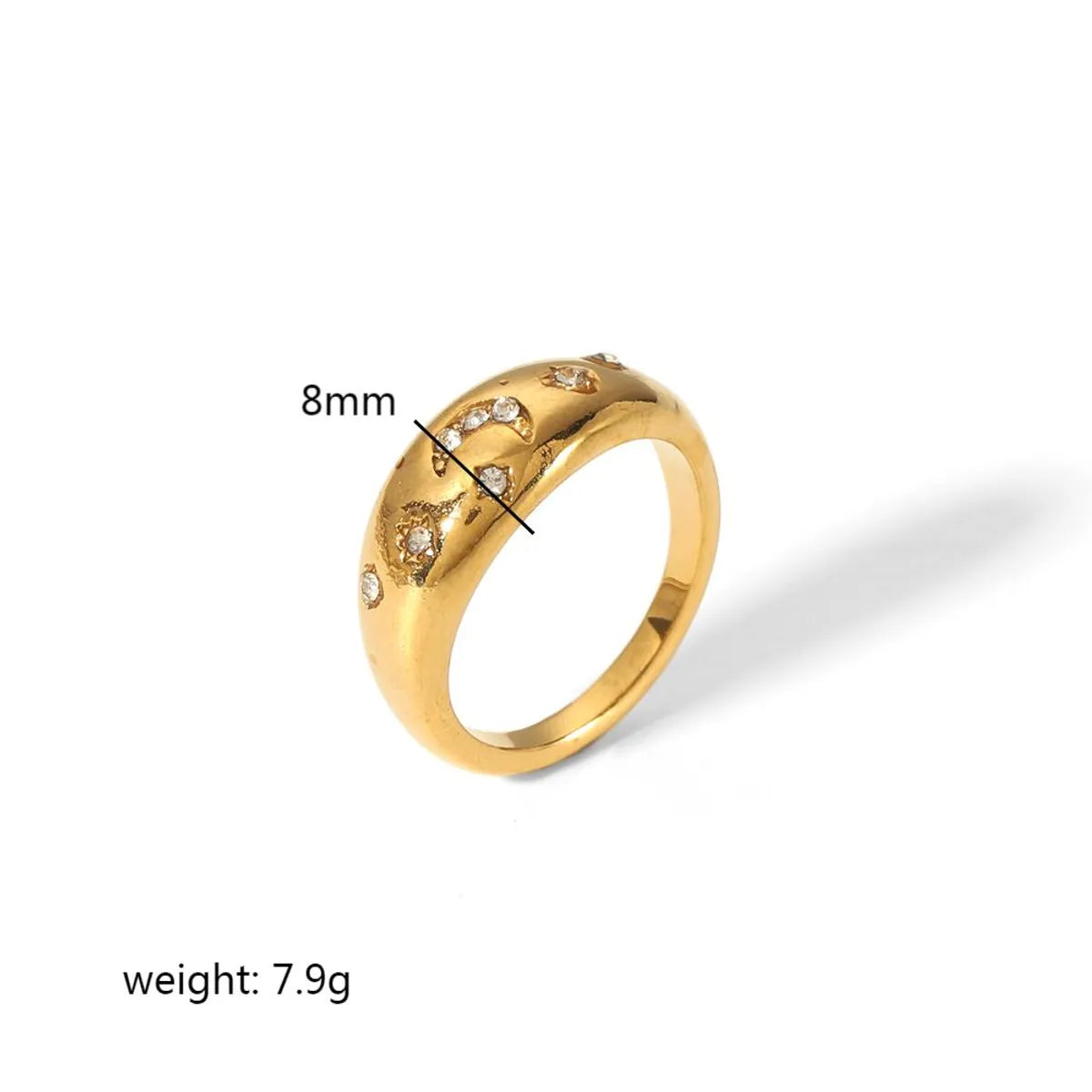 Simple Style Star Moon Stainless Steel Inlay Rhinestones 18k Gold Plated Rings