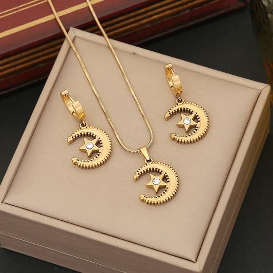 Simple Style Star Moon Stainless Steel Plating Earrings Necklace