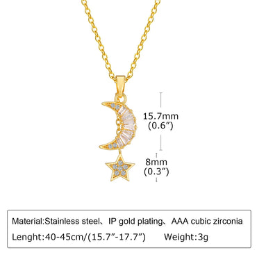 Simple Style Star Moon Stainless Steel Plating Inlay Zircon 18k Gold Plated Pendant Necklace